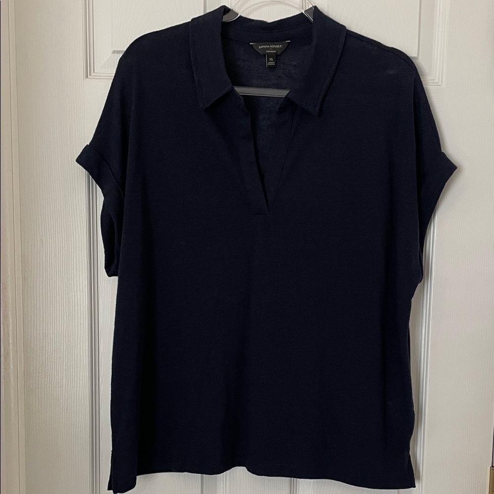 Banana Republic Factory Linen Blend Johnny Collar Shirt